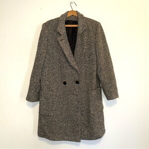 Vintage Braefair Union Made Black WhiteTweed Herringbone Long Blazer Coat 13/14
